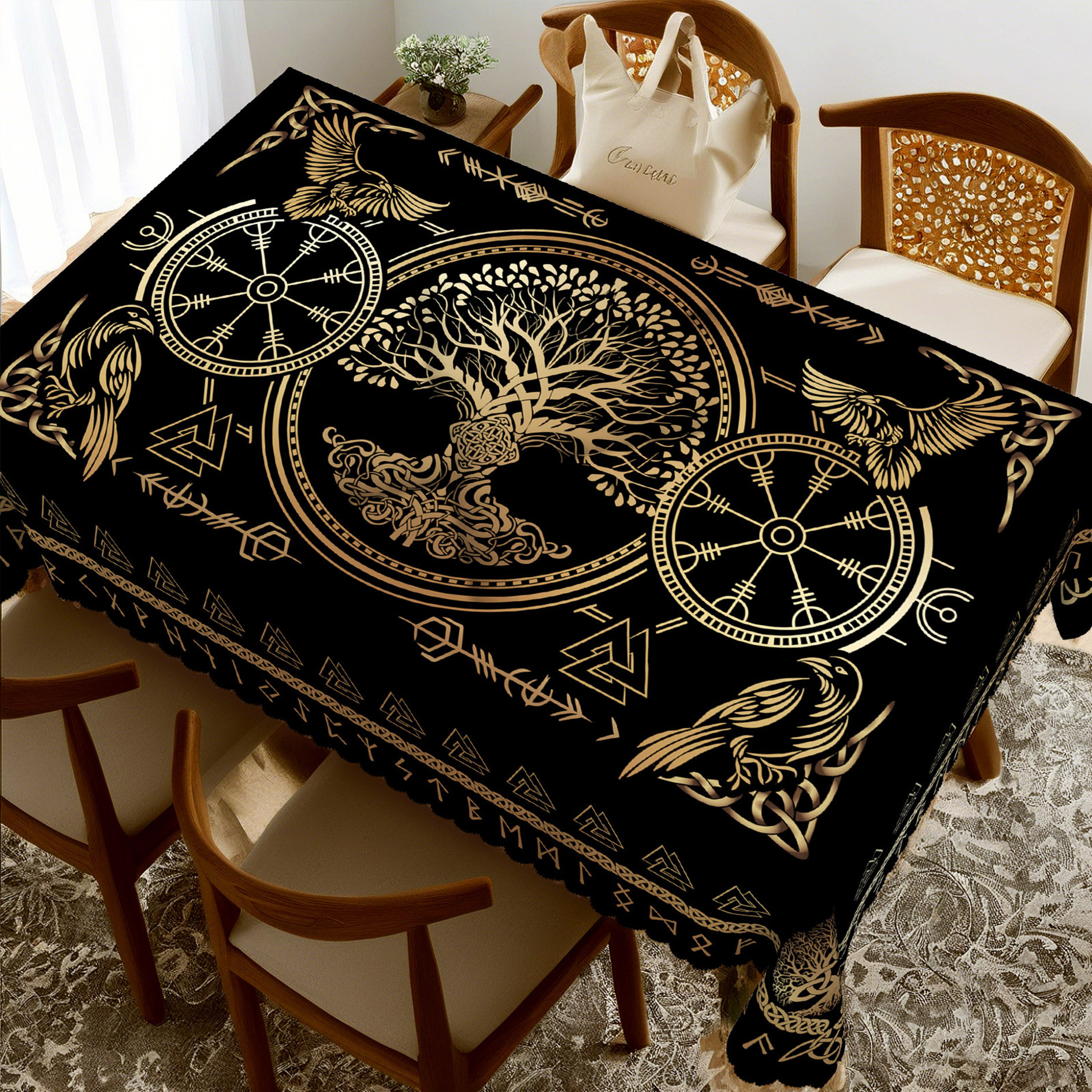 Board Game Vikings - Golden Viking Crow Rectangle Tablecloth Holiday