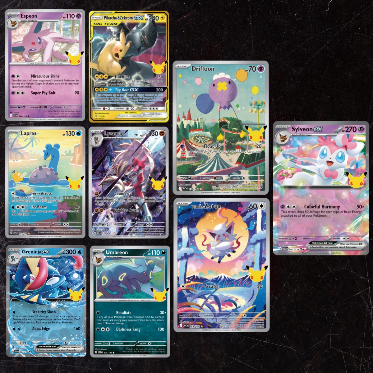 Board Game Anime - Pokemon 9pcs 30th Anniversary（Espeon Pikachu Sylveon