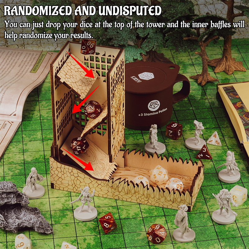 D&D Dice Tower with Tray Wood  - Dice Tower Wooden บทวิจารณ์และราคา